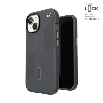 Speck Presidio2 Grip ClickLock & MagSafe - tok iPhone 16e / iPhone 15 / iPhone 14 / iPhone 13 (szénszürke / hideg bronz)
